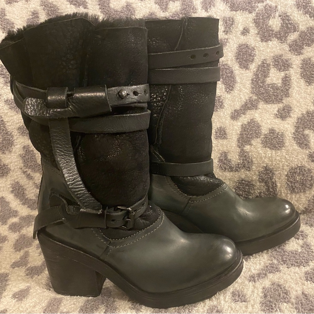 NEW AS98 37 (FITS 36 BEST) BALSAMIC GREEN SHEEPSKIN LINED BOOTS A.S.98